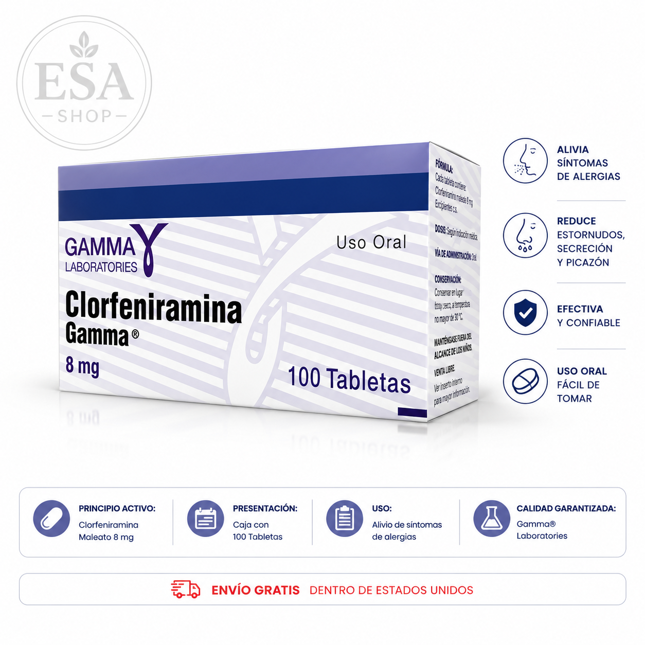 CHLORPHENIRAMINE GAMMA 8 MG – 100 TABLETS