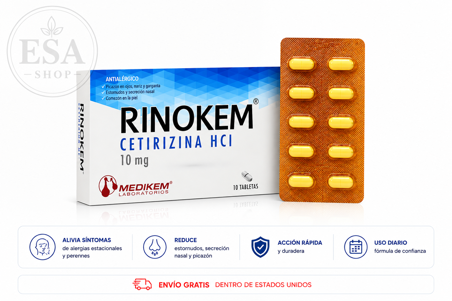 RINOKEM CETIRIZINE HCI 10 MG – 10 TABLETS